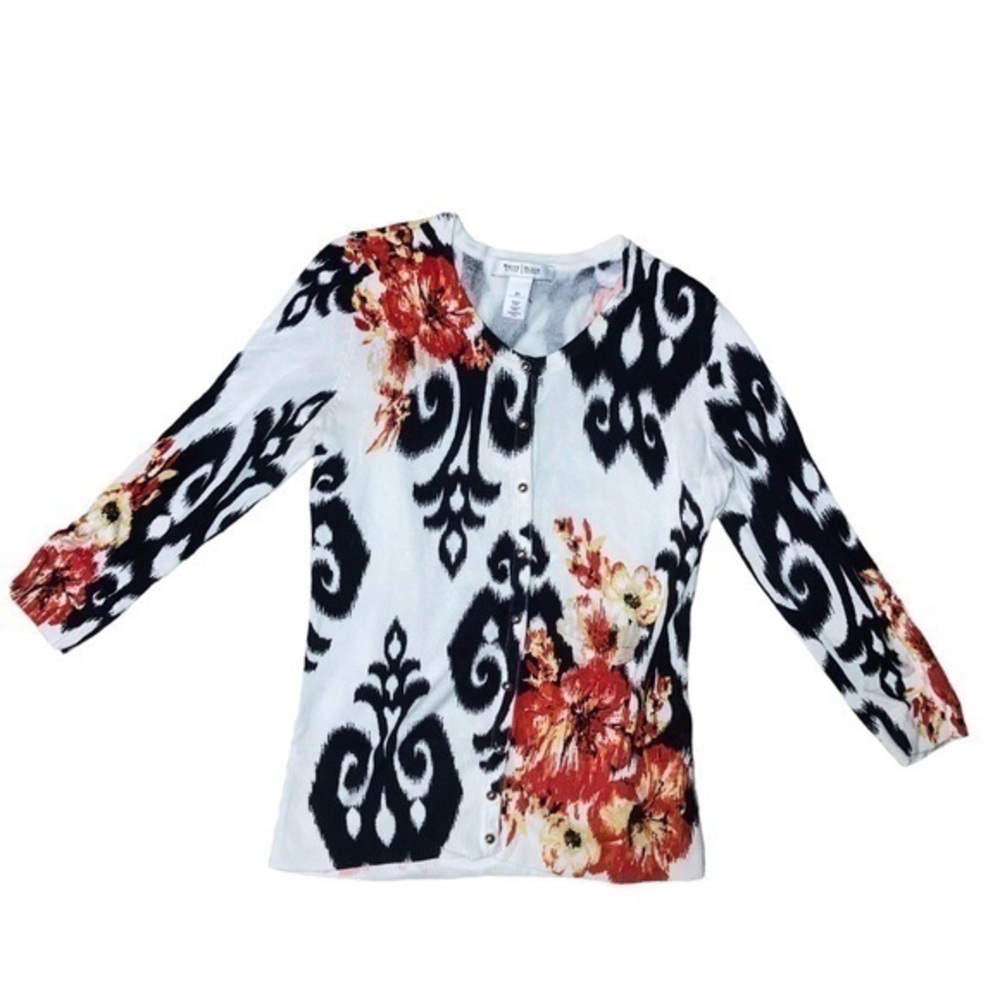 White House black market white orange cardigan sweater